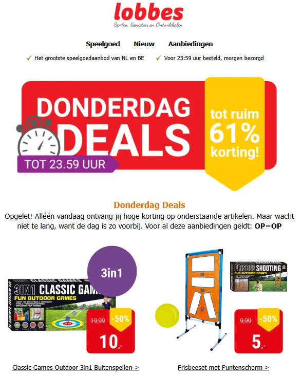Donderdagdeal lobbes; tot -61% op speelgoed